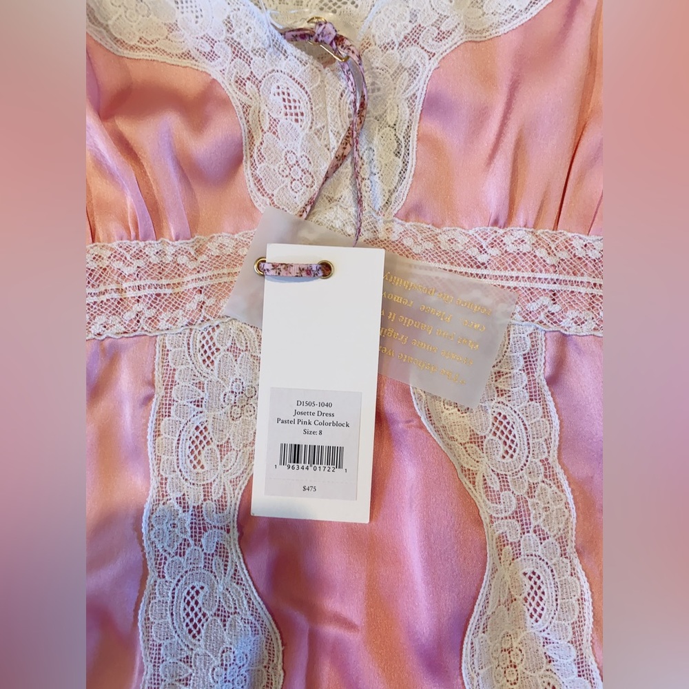 NWT LoveShackFancy Josette Midi dress in pastel pink colorblock - Picture 14 of 15